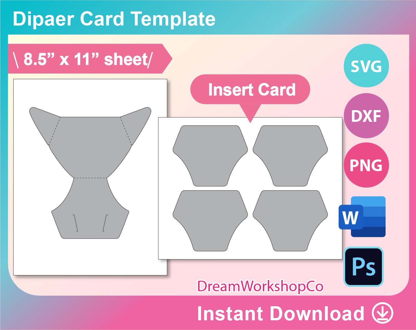 Diaper Card Template SVG DXF Canva Ms Word Docx Png Psd Etsy UK