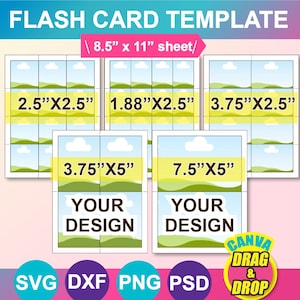 Flash Card, Playing Card Template, SVG, Canva, DXF, Png, Psd, 8.5"x11" sheet, Printable, Instant Download
