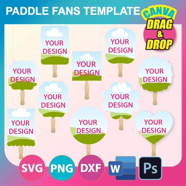 Bundle Paddle Fan Template, Wedding Fan, Church Fan, Graduate Fan SVG, PSD, DXF, Ms Word Docx, Png, 8.5"x11" sheet, Printable
