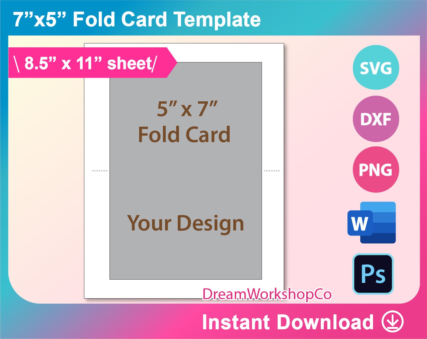 7x5 Folded Card Template Folded Note Card - Etsy Israel
