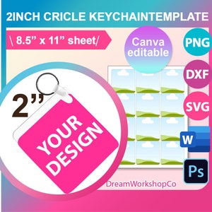 2.375&quot; x 2.375&quot; Square Keychain Sublimation Template, Square Keychain Template SVG, DXF, Canva, Ms Word, Png, PDd,  8.5x11&quot; sheet, Printable