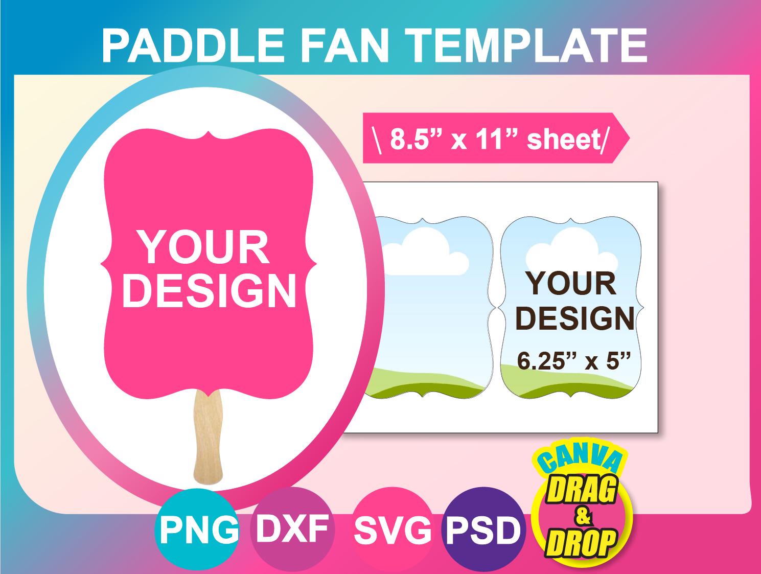 Paddle Fan Template, Canva, PSD, PNG and SVG Formats, 8.5x11" sheet, Printable, Instant Download