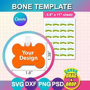 Bone Keychain Template, Bone tag template, bone tag SVG, Sublimation, Pet id tag, SVG, DXF, Ms Word Docx, Png, Psd, 8.5"x11" sheet