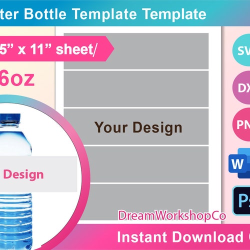 Water bottle Labels template, Blank water bottle label template, water bottle label Canva, SVG, DXF, Docx, Png, PSD, 8.5