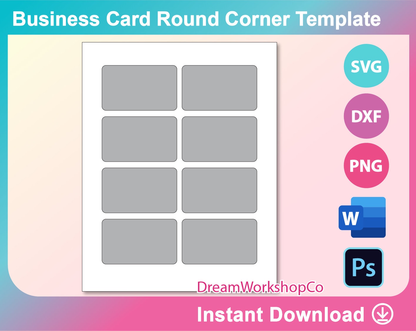 Business Card Template, SVG, DXF, Ms Word docx, Png, Psd, 21.21"x21" sheet,  Printable, Instant Download For Plain Business Card Template Word