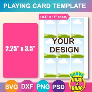 Szablon karty do gry 3,5 x 2,25, karta afirmacji SVG, Canva, DXF, Png, Psd, arkusz 8,5"x11", do druku, natychmiastowe pobranie