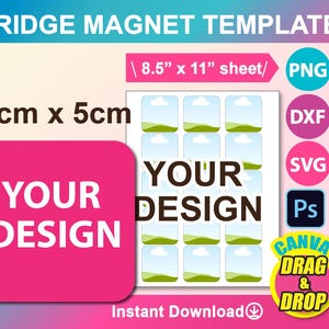 5 cm quadratische Kühlschrankmagnet Vorlage, Magnet Mehrzwecketiketten Vorlage, SVG, Canva, DXF, Ms Word docx, Png, Psd, 8,5 "x 11" Blatt, bedruckbar