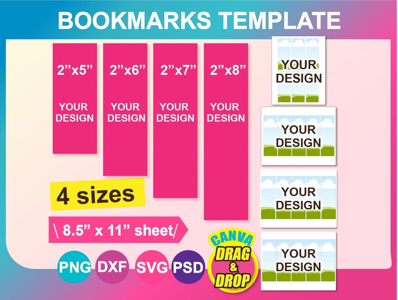4 Sizes Bookmark Template, Bookmark Template SVG, DXF, Ms Word Docx ...