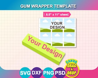 Gum Wrapper Template: 5 Blank Wrappers, SVG, PNG, Canva, Docx (8.5"x11" Sheet) (Digital Download)