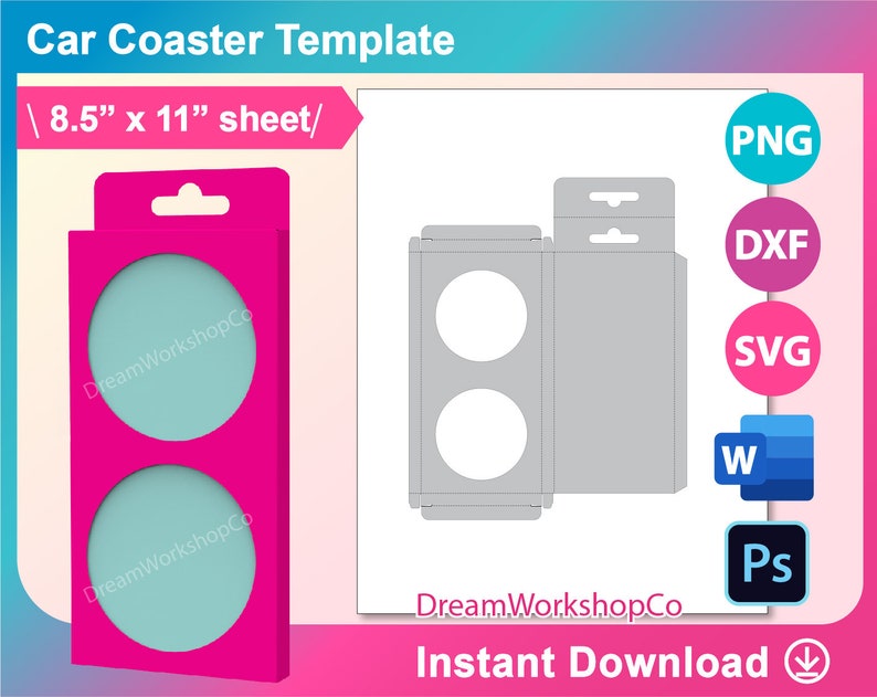 Car Cup Coaster Box Template Car Coaster Template SVG Canva Etsy