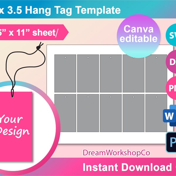 2" x 3.5"Hang Tag Template, Clothing Tag, Wedding Tag template, Shipping Tag template, Canva, SVG, DXF, Ms Word Docx, Png, Psd