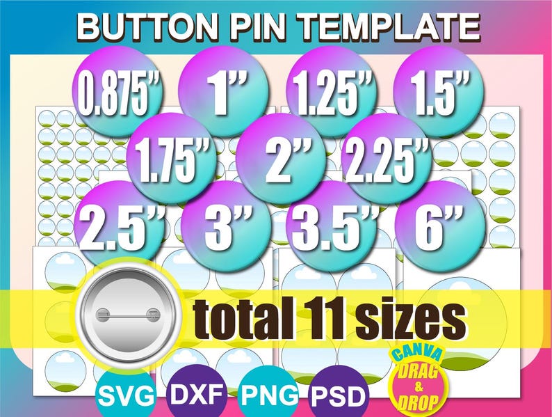 Button Pin Template: 11 Sizes, Canva, SVG, PNG, PSD (digital Download ...