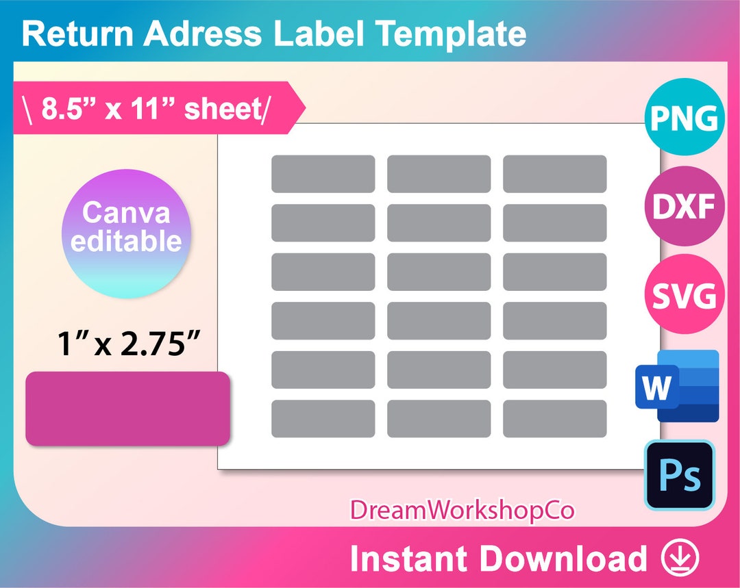 1x2.75 Return Address Labels Standard Address Template Etsy