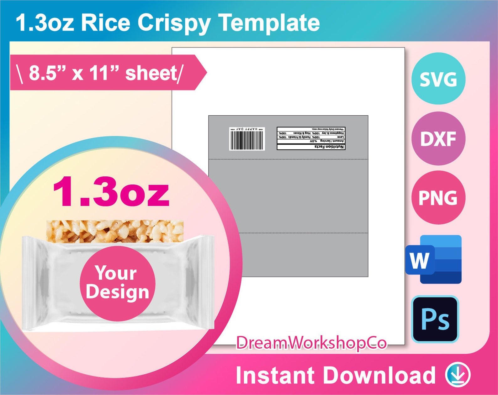 Rice Crispy Template Rice Crispy Blank Template SVG DXF Ms - Etsy
