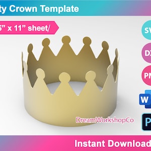 Modèle de chapeau Kings Crown Party, SVG, DXF, Ms Word Docx, Png, Psd, feuille de 8,5 « x11 », imprimable