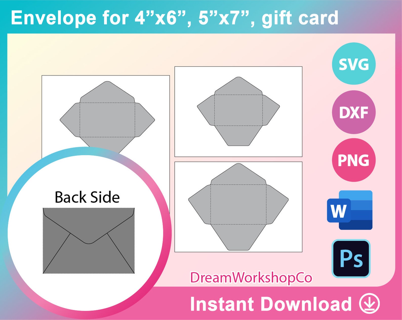 envelope template for 4x6 5x7 gift card microsoft etsy