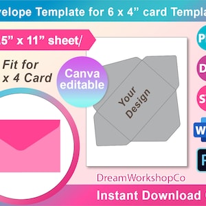 Für 6 "x 4" Karte Umschlag Vorlage, Canva, Frau Wort, PSD, PNG, SVG, Dxf, 8,5 x 11" Blatt, bedruckbar, Sofort Download