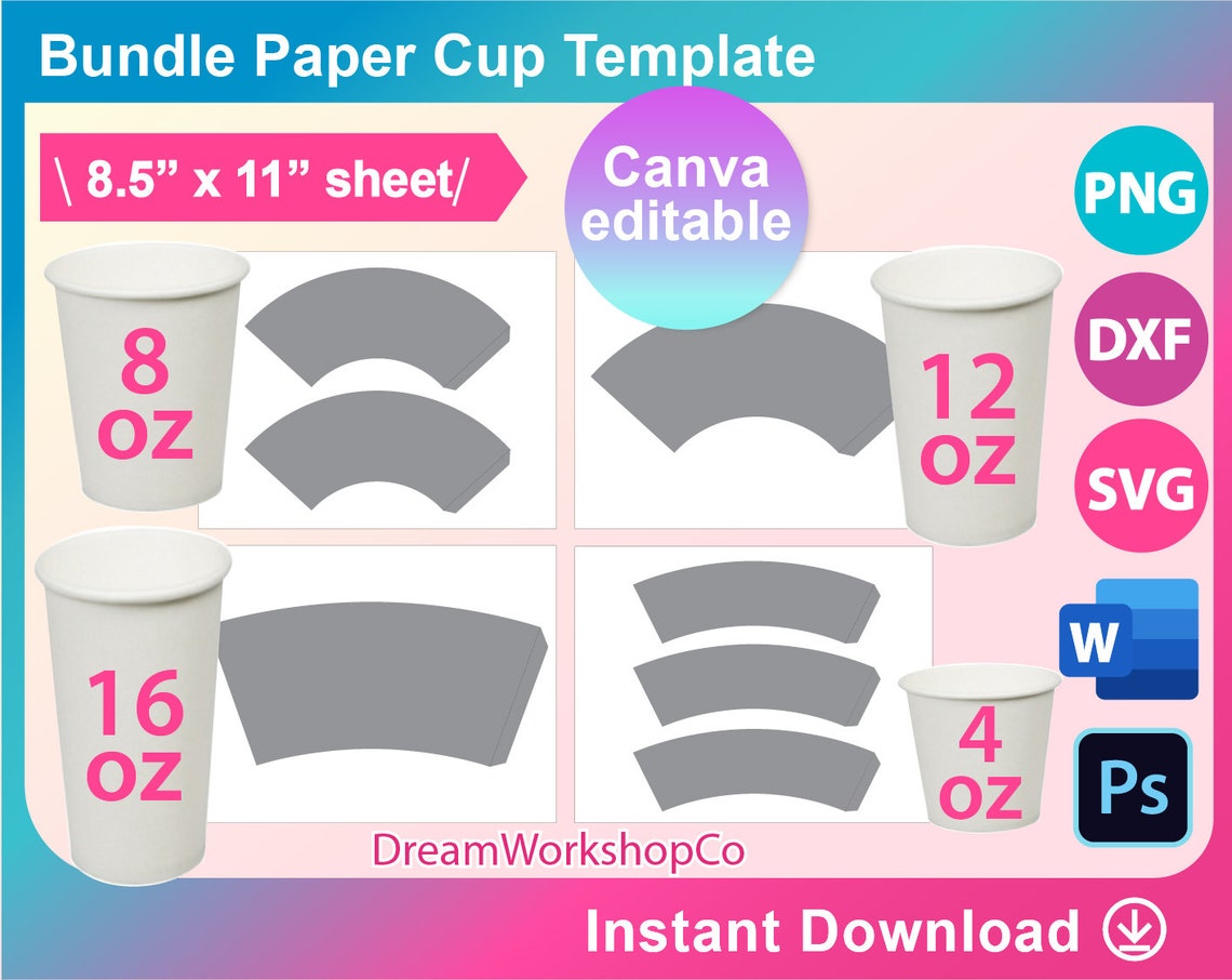 Bundle Cup Wrapper Template 4 Sizes SVG DXF Canva Ms Word Etsy Bundle Cup Wrapper Template 4 Sizes SVG DXF Canva Ms Word Etsy