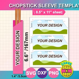 Chopstick Sleeve Template, Canva (svg, dxf, png, psd, docx) (8.5x11" Sheet)