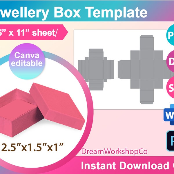 Jewellery Box template, Jewellery Gift Box template, Valentine's Gift Box S, Box with Lid template Ms word, PSD, PNG, SVG, Dxf