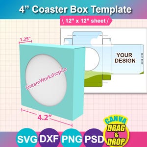 Szablon pudełka na podstawki pod kubki, pliki do cięcia, szablon pudełka na podstawki pod kubki SVG, DXF, Ms Word Docx, PNG, Psd, arkusz 12x12 cali, do druku