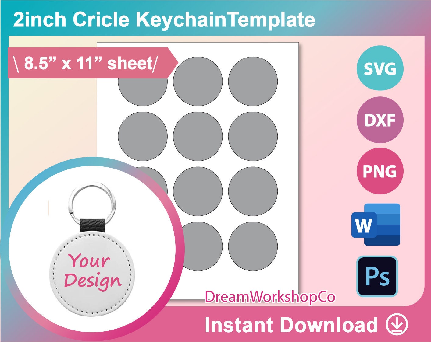2inch Circle Keychain Template Sublimation Template Bifold Etsy