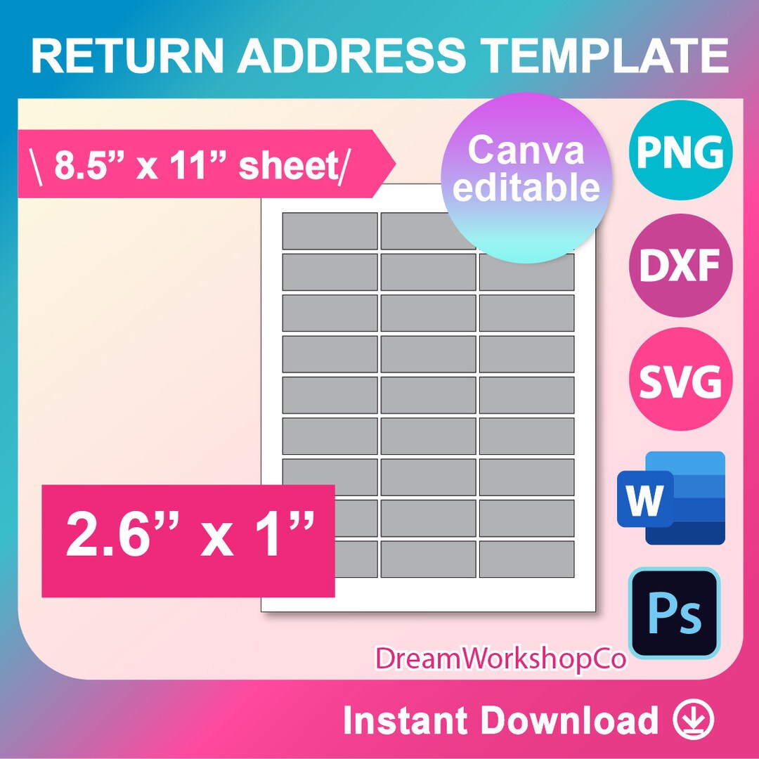 Return Address Labels, Standard Address Template, Canva, SVG, DXF, Ms ...
