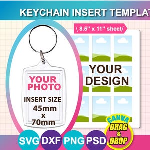 アクリル写真挿入キーホルダーテンプレート、SVG、Canva、DXF、Ms Word Docx、Png、Psd、8.5インチ×11インチシート
