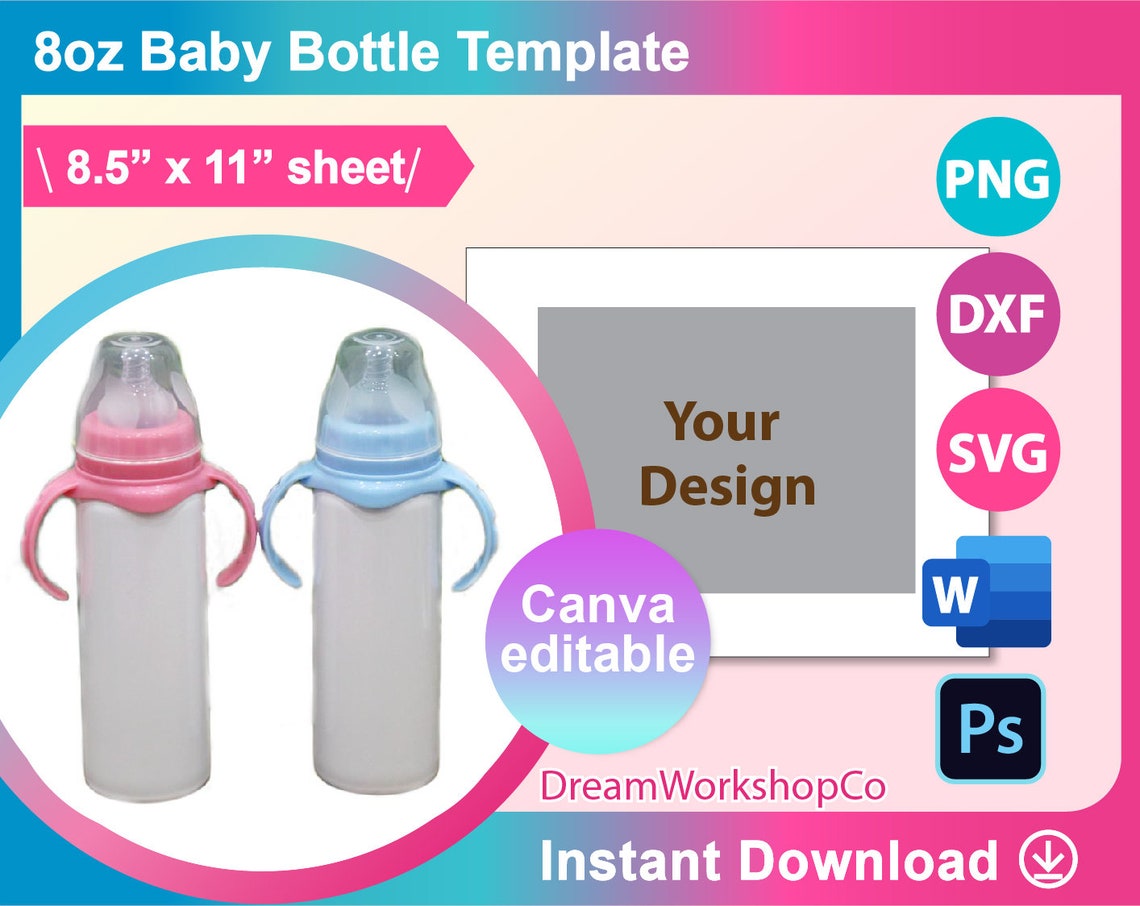 Baby Milk Bottle Template Sublimation Template Canva SVG Etsy
