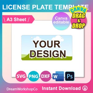 Car License Plate  Template,  Sublimation,  License Plate Template SVG, Canva, DXF, Ms Word Docx, Png, Psd, A3 sheet, Printable