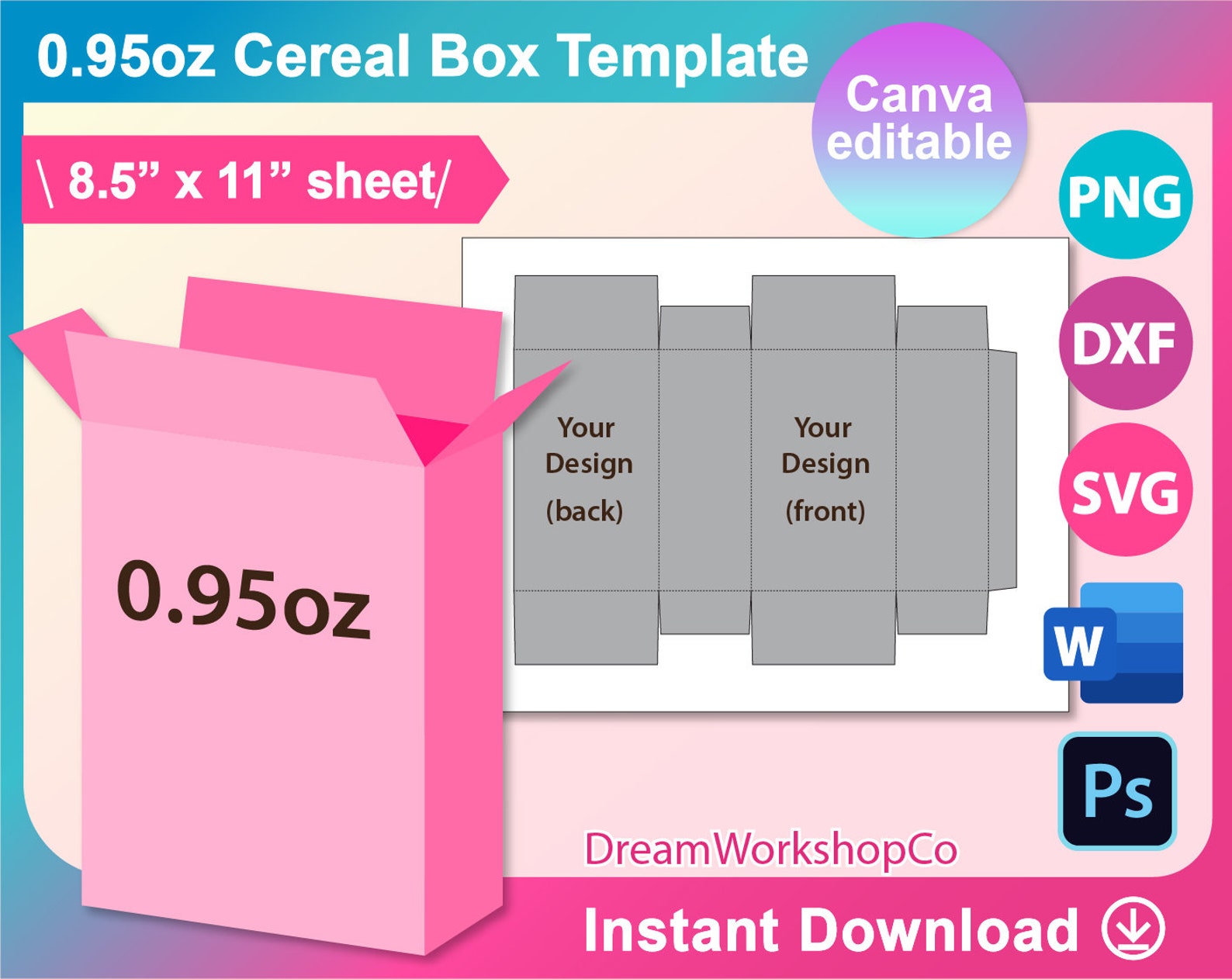 Cereal Box Template Cereal Packaging Template Canva Ms Etsy