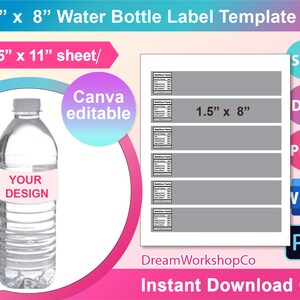 Water bottle Labels template, water bottle label blank template SVG, Canva, DXF, Ms Word Docx, Png, PSD, 8.5
