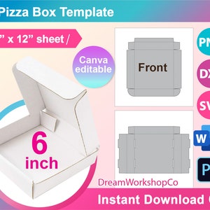 6inch Pizza Box Template,  6" Pizza Box SVG, DXF, Canva, Ms Word Docx, Png, Psd, 8.5"x11" sheet, Printable