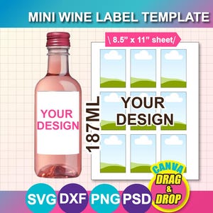187ml Mini Wine Label Template: Canva, SVG, Dxf, Png, Digital Download, 8.5x11" Sheet
