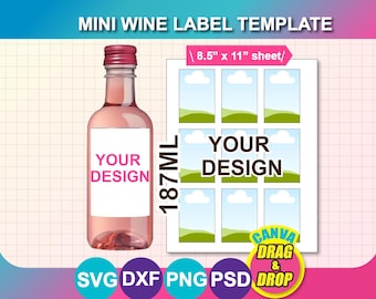 187ml Mini Wine Label Template: Canva, SVG, Dxf, Png, Digital Download, 8.5x11" Sheet