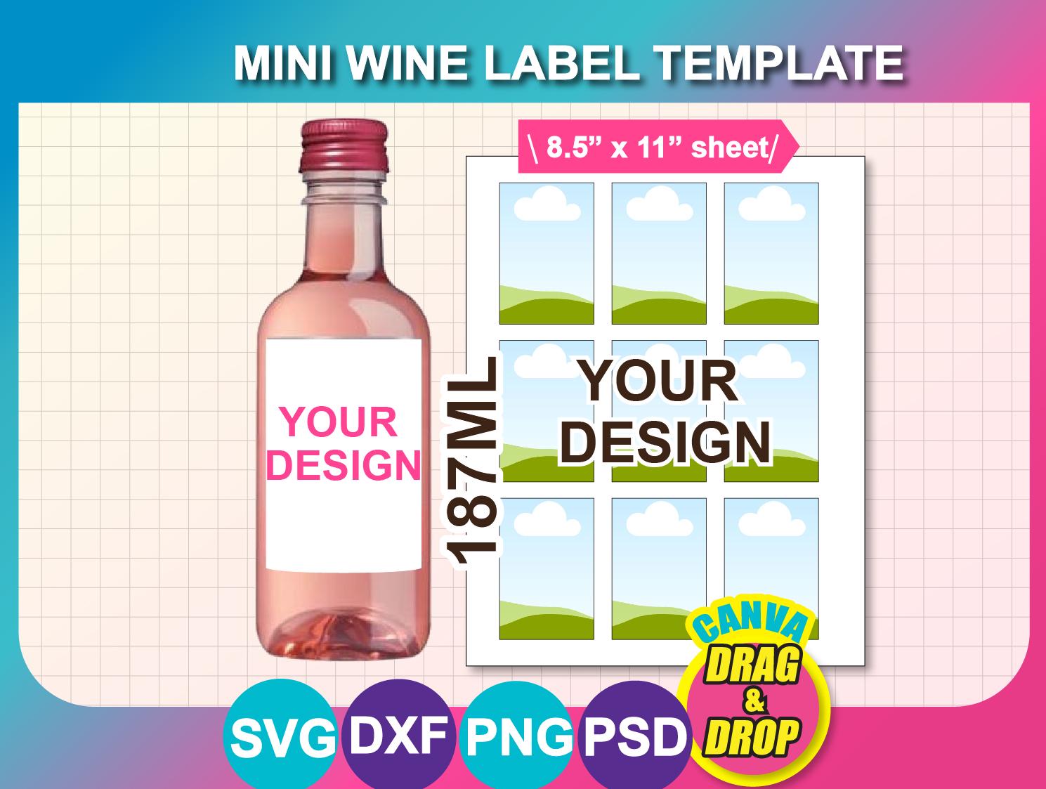 Mini Wine Labels 187ml Mini Wine Label Template: Canva, SVG, Dxf, Png, Digital Download ...