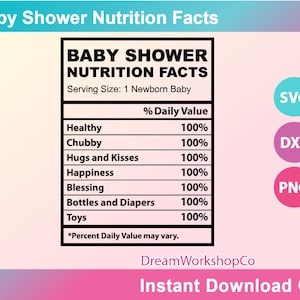 Baby Shower Facts, Baby Shower Nutrition Facts, Baby Shower Nutrition Facts SVG, SVG, Dxf, PNG Formats