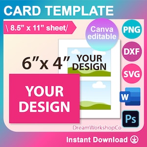 4 "x 6" Einladungskarte Vorlage, Postkarte, SVG, DXF, Ms Word docx, Png, Psd, 8,5 "x 11" Blatt, bedruckbar, Instant Download