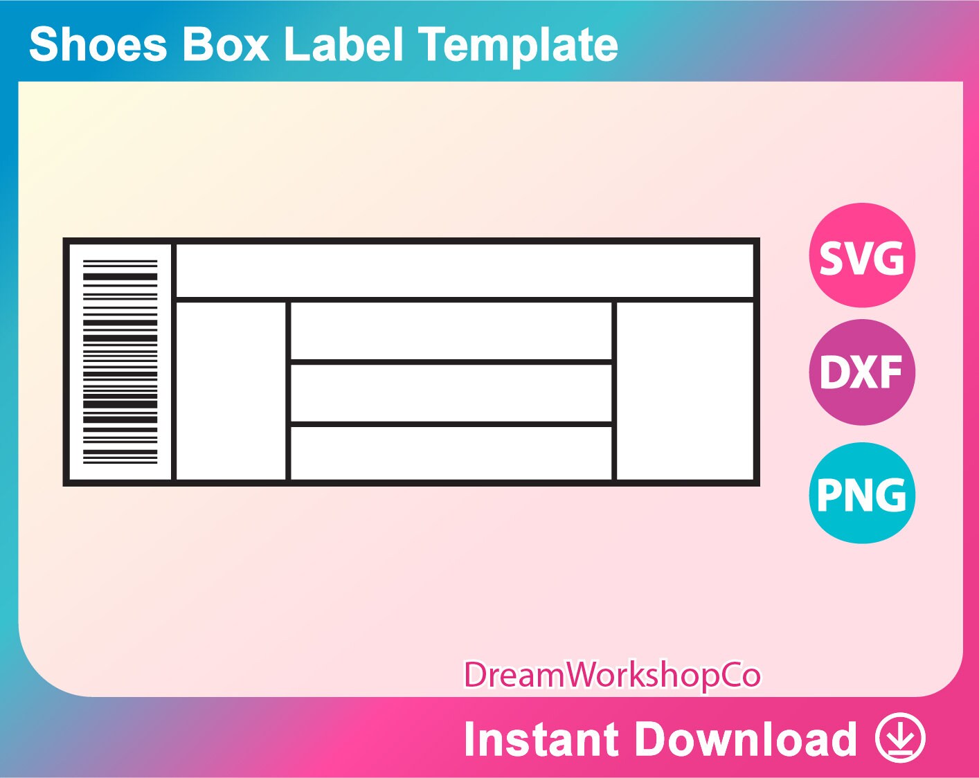 Shoe Box Label Template SVG DXF PNG Printable Instant Download 