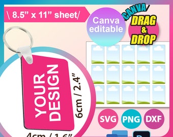 Rectangle Keychain Template, Sublimation Template, Cavna, SVG, DXF, Ms Word Docx, Png, Psd, 8.5"x11" sheet