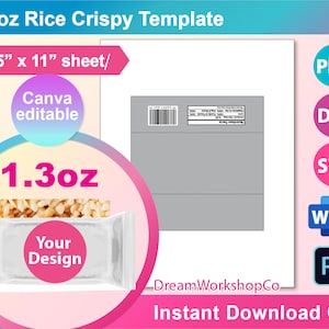 Rice Crispy Template, Rice Crispy Blank template, SVG, DXF, Ms Word Docx, Png, Psd, 8.5&quot;x11&quot; sheet, Printable
