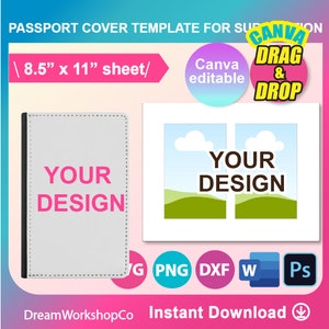 Passport Holder Cover Template, Passport Holder Sublimation, Template for Sublimation SVG, Canva, DXF, Ms Word, Png, Psd, 8.5x11 sheet