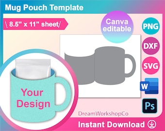 Cocoa Envelope, Chocolate Mug Pouch Template, Hot Chocolate Pouch Wrapper Template, Canva, SVG, DXF, Ms Word docx, Png, Psd, 8.5"x11" sheet