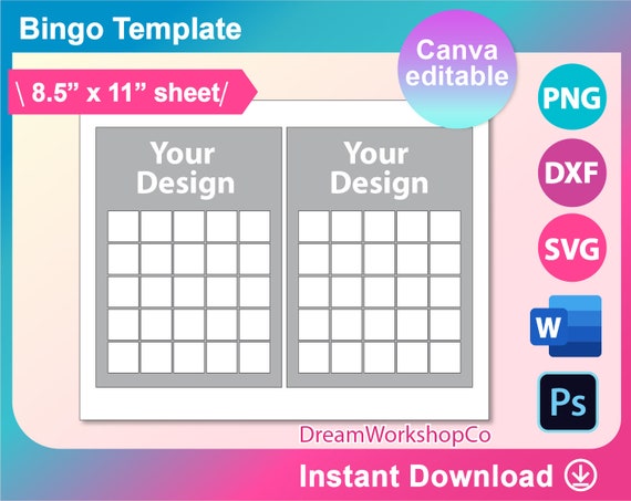 Bingo Template SVG DXF Canva Ms Word Docx Png Psd - Etsy Norway