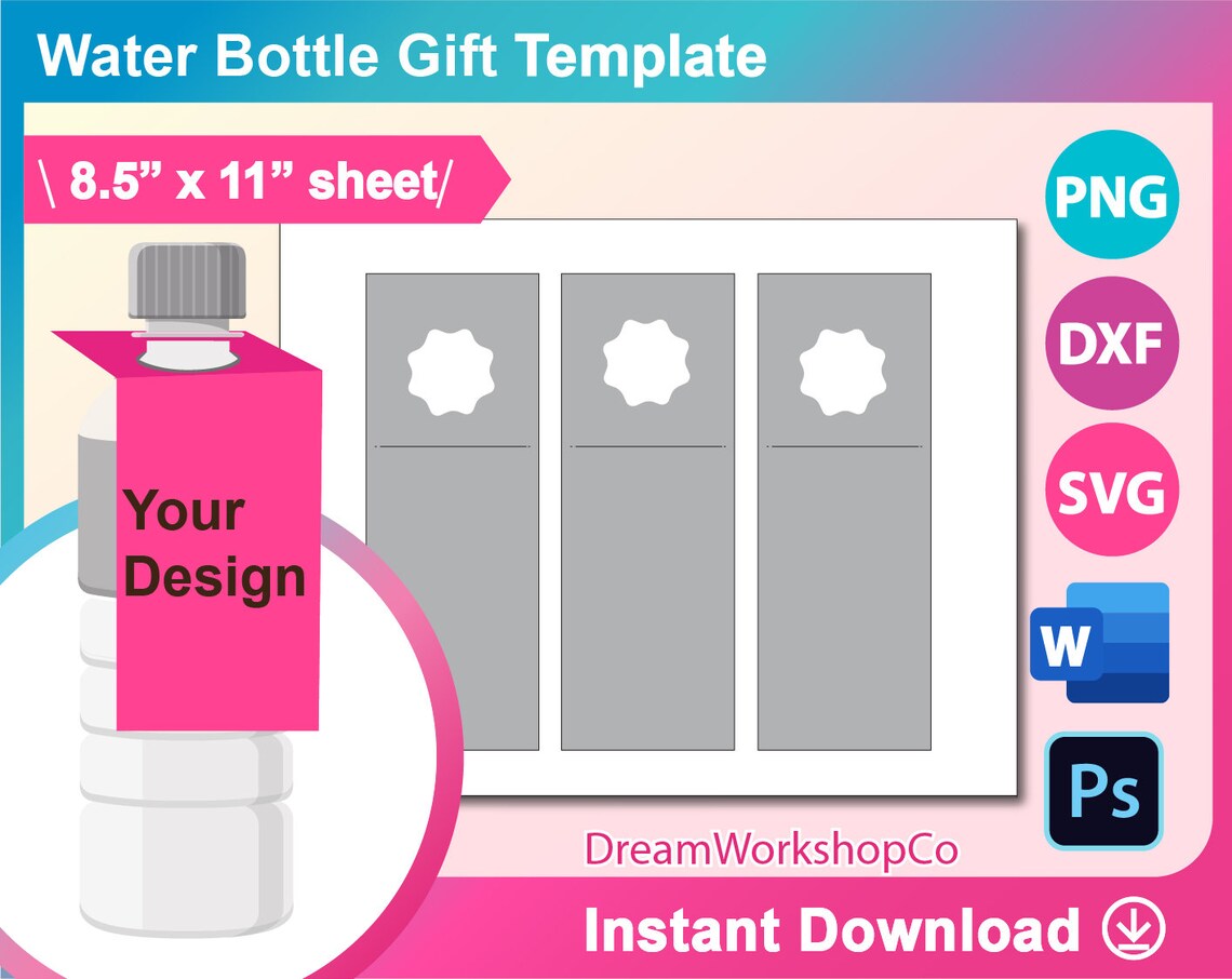 Water Bottle Gift Tag Template SVG DXF Canva Ms Word Docx Etsy