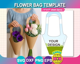 Flower Box Template, Flower Holder Template, Paper Flower Bag Template, Canva, SVG, DXF, Png, EPS, Instant Download