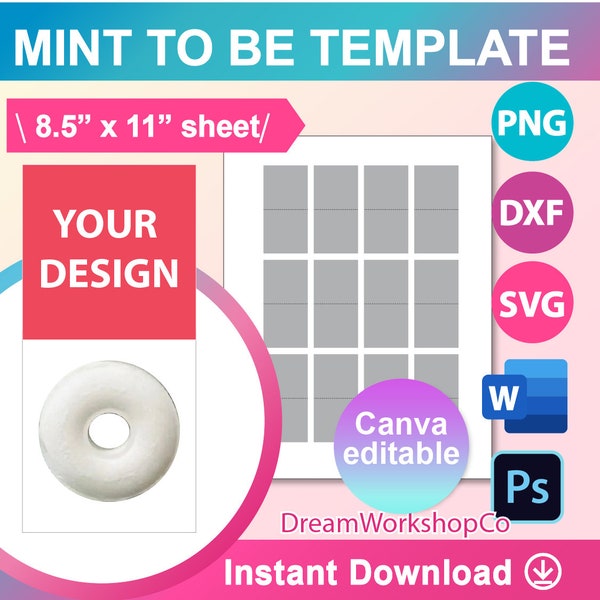 Mint to be Topper template, wedding mint favour SVG, DXF, Canva, Ms Word Docx, Png, PSD, 8.5"x11" sheet, Printable