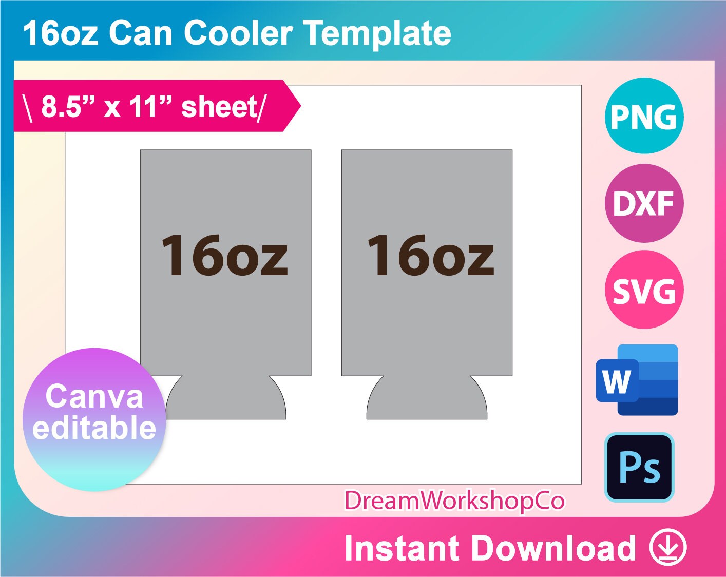 16oz Colster Can Template Full Wrap SVG PNG