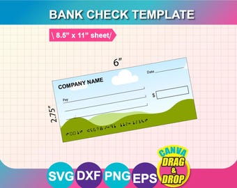Bank Check Template, Cheque, Printable 8.5x11" Sheet (Instant Download)