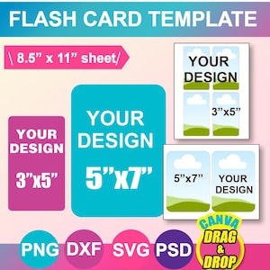 3x5, 5x7, Flash Card Template, Canva, DXF, Png, Psd, 8.5"x11" sheet, Printable, Instant Download